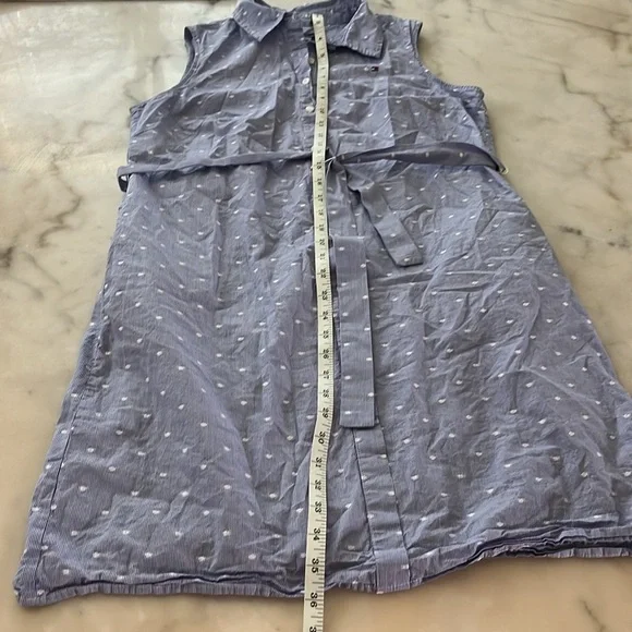 Tommy Hilfiger Classic Button Down Collared Sun Dress Sz 8 Blue Polka Dot White - Picture 9 of 12